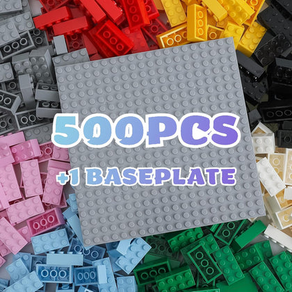 500 Piece Classic Building Bricks and 1 Gray Baseplate, 8 Colors