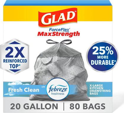 ForceFlex MaxStrength XL Kitchen Trash Bags, 20 Gal, Fresh Clean, 80 Ct (Package May Vary)