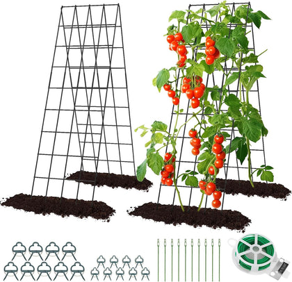 Cucumber Trellis for Raised Bed, Garden Trellis 16.5 x 60 Inch, Black | 2 PCS Metal Trellis for Climbing Plants