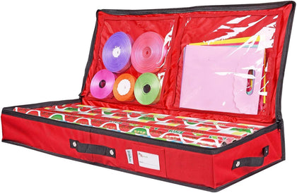 Wrapping Paper Storage Container | Under Bed Gift Wrap Organizer for 30 Inch Rolls | 31”x13.5”x4.5” | 600D Oxford