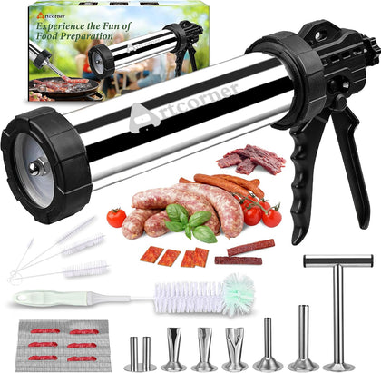Professional Jerky Gun for Ground Meat | 2.5LB Capacity Jerky Maker Kit with 5 Attachments, 2 Brushes & Storage Net