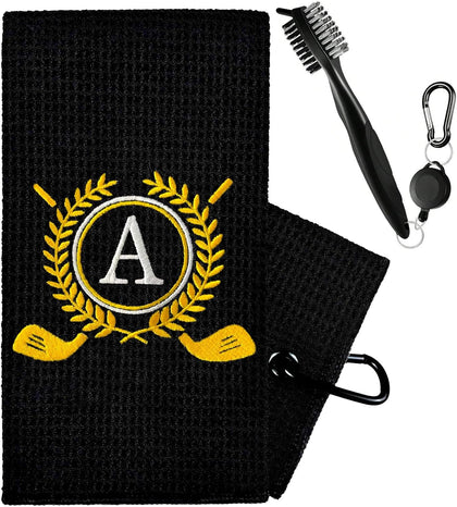 Personalized Golf Towels for Golf Bags - Microfiber Monogrammed Golf Towels for Men/Women, Retractable Brush Tool Kit