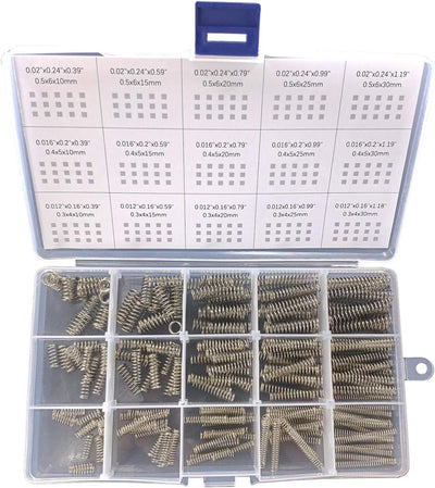 Compression Springs Assortment Kit, 15 Different Sizes 225pcs Mini Stainless Steel Springs for Repairs, 0.39" to
