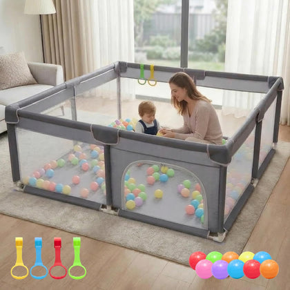 Baby Playpen 50x50, Baby Play Yard for Babies & Toddlers, Grey | Breathable mesh playpen with zip door, indoor baby