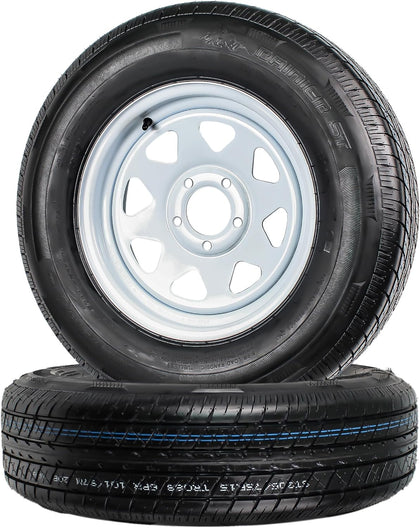 2-Pack Radial Trailer Tire Rim Assembly ST205/75R15 White 5 Lug