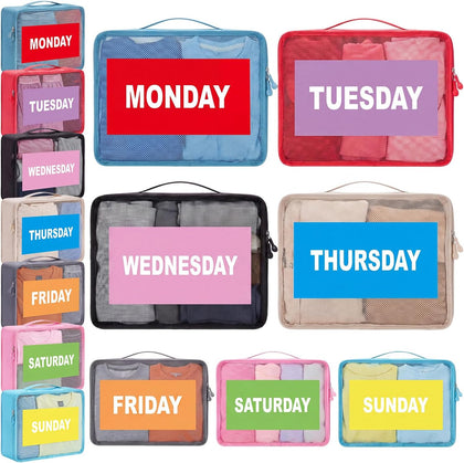 14 Pcs Packing Cubes for Travel Days of Week Packing Cubes with Labels Zippered Camping Bag for Summer Camp Essentials