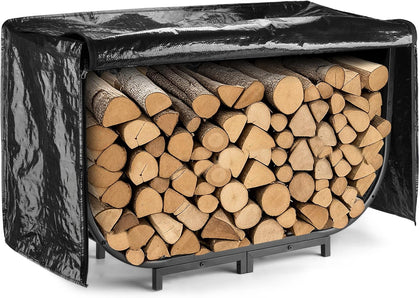 40 Inch Firewood Rack Outdoor with Cover, Metal Wood Rack | Iron Fire Log Stacker Holder for Fireplace, Patio, Porch