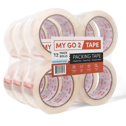 My Go 2 Heavy Duty Packing Tape, 12 Pack, 60 Yard Rolls, Clear, 2.7 MIL, Carton Tape Refill for Shipping, Mailing