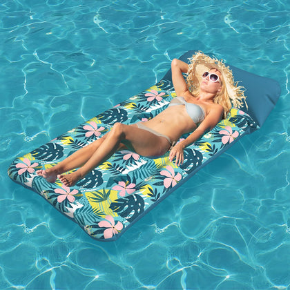 Oversized Pool Float Lounge Fabric-Covered 73" x 39", Inflatable Tanning Pool floaties for Adults, Pool Raft Lounger