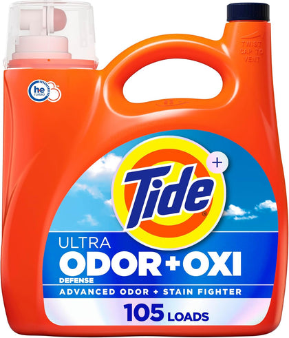 Ultra Odor Defense Plus Oxi Liquid Laundry Detergent, 148 fl oz, 105 Loads, Advanced Odor and Stain Fighting Laundry