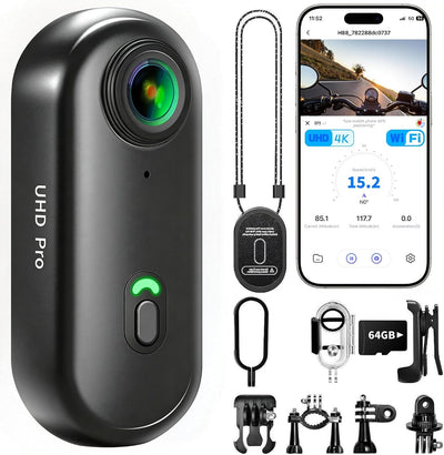 Vlogging Camera 4K, 6 Axis Stabilization with 64GB card, Small Video Cam WiFi for Photography, Mini Bodycam