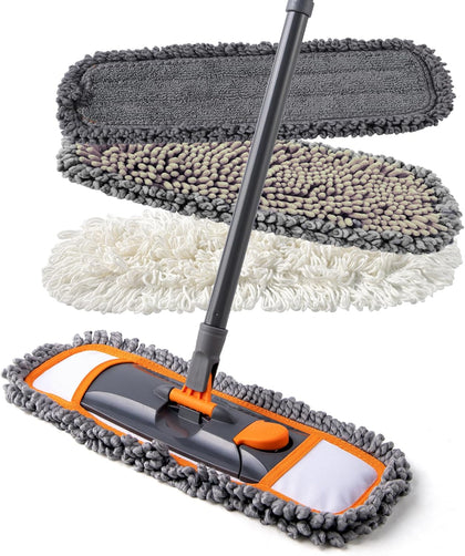 Mops for Floor Cleaning with 3 Different Washable Pads and Extendable 55” Long Handle, Multifunction Dust Mop for