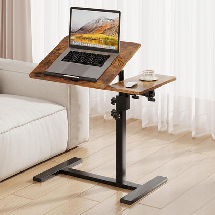 Overbed Table with Wheels, Adjustable Height Mobile Desk, Brown