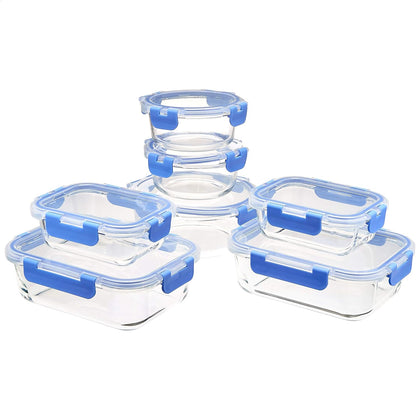 Glass Food Storage Containers, Leak Proof, Oven Safe, Easy to Clean, Stain Resistant, Set of 7, 14 Pieces Including