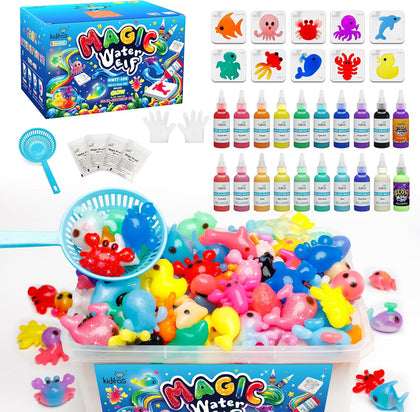 Magic Water Elf Toy Kit,Squishies for Kids, DIY Sensory Craft Kit | 20 Gels & 10 Molds, Glow in the Dark & Color