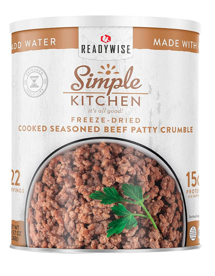 Simple Kitchen Seasoned Ground Beef Crumbles, 22 Servings – Freeze-Dried Meat for Emergency Food Supply, Long-Term