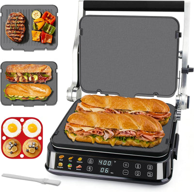 Baker’s Friend 6-in-1 Indoor Grill & Electric Griddle Combo, Panini Press Grill with Removable Plates, PFAS Free