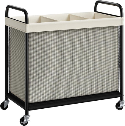 Laundry Hamper 3 Section, 120L Rolling Laundry Sorter with Wheels | Removable Washable Liner Bags, Sturdy Steel Frame
