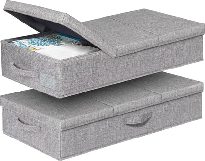 Under Bed Storage With Lids, 2 Pack Large Underbed Storage Containers Clothes W/ 3 Handles, Foldable Low Profile