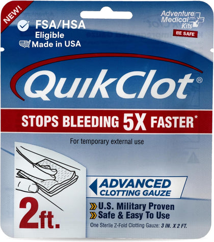 QuikClot Advanced Clotting Gauze - Stops Bleeding Up to 5X Faster Than Standard Gauze - Kaolin Hemostatic Dressing