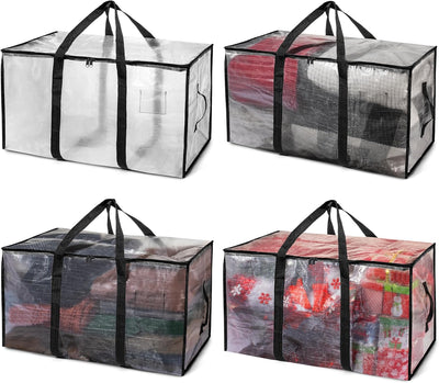 Heavy Duty Moving Bags or Storage Bins with Lids, Clear, 4 Pack