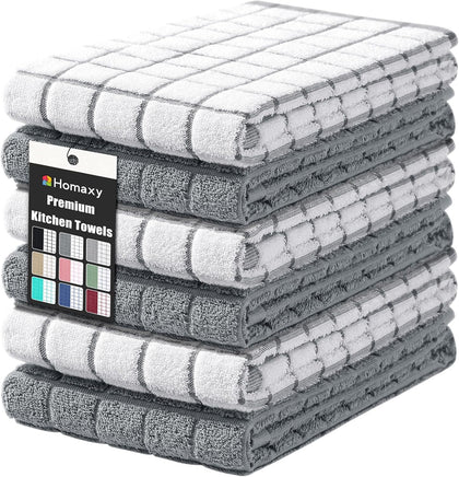 Large Premium Cotton Kitchen Towels 16"x 28", 6 Pack, Grey | Natural Ring Spun 390 GSM Dish Towels, Super Absorbent