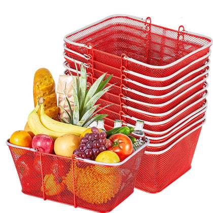 Shopping Baskets, 12 PCS, 22L Stackable Metal Grocery Baskets with Handles, Dense Mesh Structure, Holds up to 44 lbs