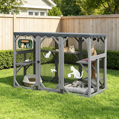 Catio Outdoor Cat Enclosure, Large Catio Window, Heavy Duty Steel Mesh Cat Patio with Lockable Door, Large Catios for