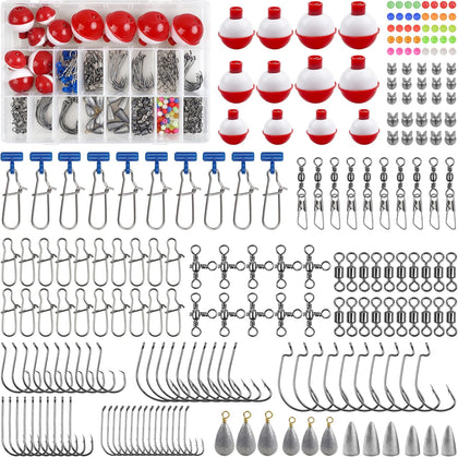 Fishing Hooks Bobbers Tackle Kit 214pcs Beginngers Equipment Include Baitholder Circle Fishing Hooks Bobber Floats