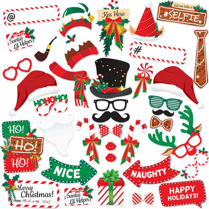 Christmas Photo Booth Props 38pc Set - Christmas Party Decorations, Party Favors, Games & Supplies for Kids Adults