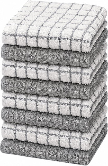 Bumble Dish Cloths (8-Pack), 100% Cotton Kitchen Towels, 12"x12" - Gray | 405 GSM | Soft, Highly Absorbent & Durable