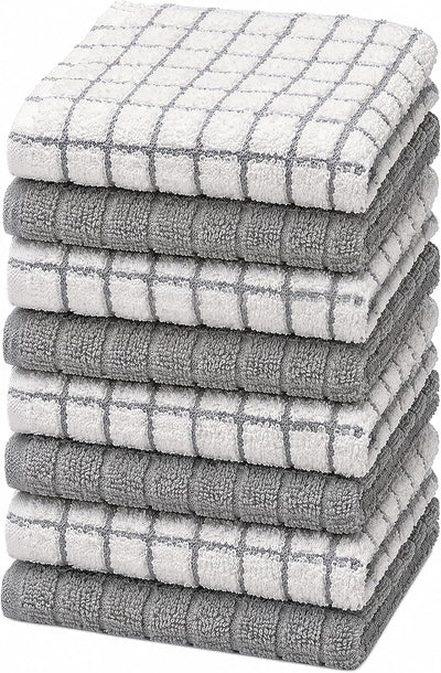 Bumble Dish Cloths (8-Pack), 100% Cotton Kitchen Towels, 12"x12" - Gray | 405 GSM | Soft, Highly Absorbent & Durable
