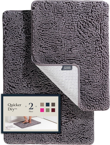 Bathroom Rugs Sets 2 Piece- Plush Bath Mat Set Quick-Dry Soft Chenille Mat with Rubber Backing, Absorbent Rug Set