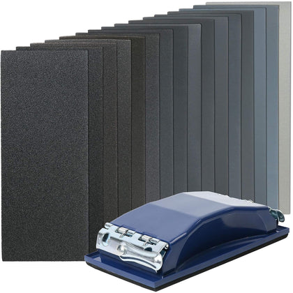 Sandpaper 60 to 5000 Grit, 108PCS, 9 x 3.6” Dry Wet Sand Paper with Sanding Block, Silicon Carbide Sanding Sheet