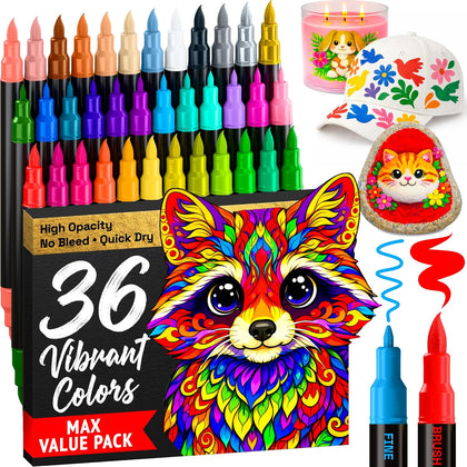 36 Acrylic Paint Markers - Paint Pens for Drawing - For Fabric, Rock, Glass, Wood, Molds - Arts & Crafts Gift for