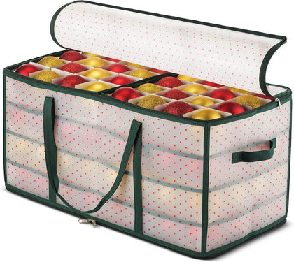 Christmas Ornament Storage Box Plastic - Stores 128 3" Ornaments with Individual Trays - Ornament Organizer Storage