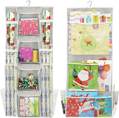 Double-Sided Hanging Gift Wrap Organizer, Gray (Set of 1)