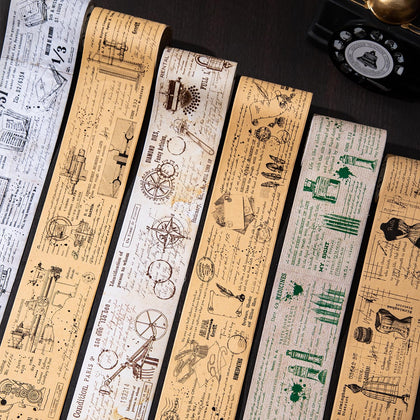 6pcs Decorative Adhesive Tapes Vintage Manuscripts and Drawings Writing Paper/Yellow Kraft Paper Tape Great for