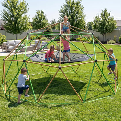13FT Climbing Dome with Hammock and Swing, Outdoor Jungle Gym for Kids, Geometric Dome Climber Supporting 880 Lbs