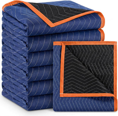 6 Pack 40" x 72" Moving Blankets Heavy Duty, Dark Blue, Black