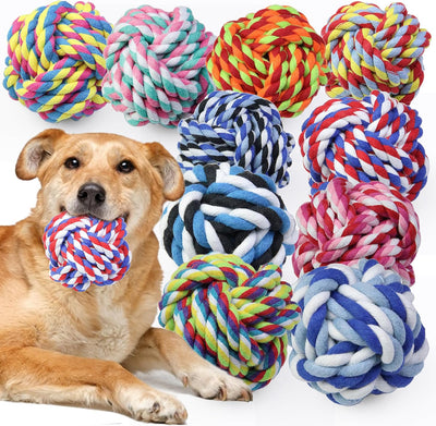 Dog Chew Rope Balls Toys for Aggressive Chewers, 10 Pieces Durable Dog Balls for Medium and Small Breeds Cotton Chew