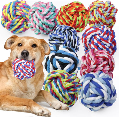 Dog Chew Rope Balls Toys for Aggressive Chewers, 10 Pieces Durable Dog Balls for Medium and Small Breeds Cotton Chew