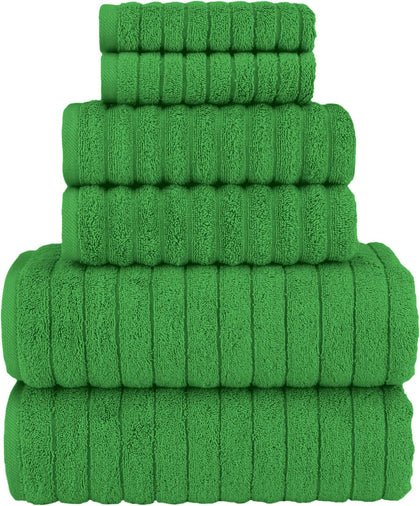 100% Turkish Cotton Corduroy Ribbed Luxury Bath Towels 6-Piece Set, Premium Feel - Quick Dry, Highly Absorbent