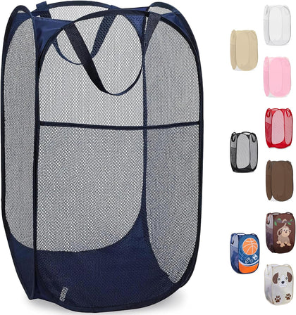 Collapsible Mesh Foldable Hamper 14" x 14' x 24" Navy Blue | Collapsible Mesh Pop Up Hamper, Wide Opening, Side