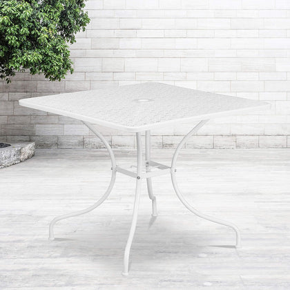 35.5" Sq White Indoor/Outdoor Steel Patio Table