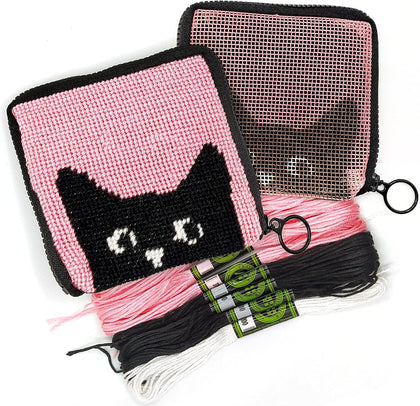 Needlepoint Kit for Kids Ages 6-12 - Cat Wallet Cross Stitch Craft