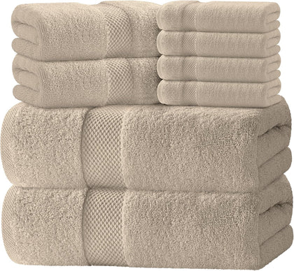 Luxury Bath Towel Set of 8 Pieces - 100% Turkish Cotton Highly Absorbent Towels for Bathroom, 2 Luxury Bath Towels