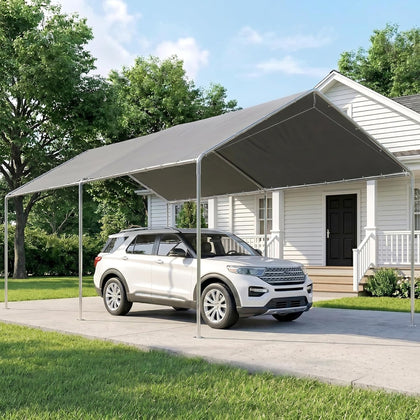 10'x20' Carport Outdoor Heavy Duty Galvanized Car Canopy Gray | Party Tent, Anchor Kit, 3 Reinforced Steel Cables