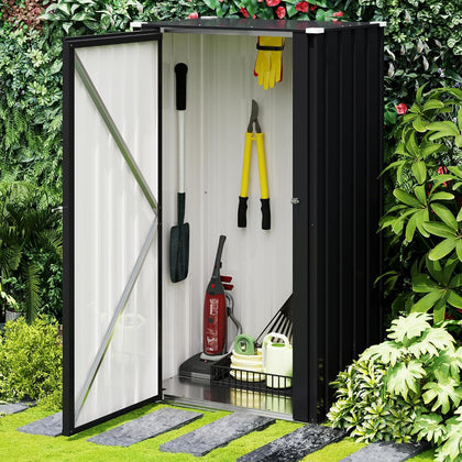 22 Cuft Vertical Storage Shed Without Adjustable Shelves, Black | Metal Tool Garden Outdoor Storage Cabinet with