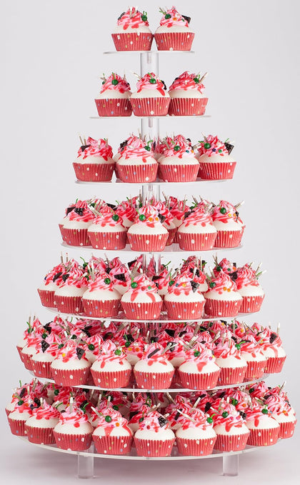 Large Cupcake Stand, 7 Tier Cupcake Tower Tree, Round Cupcake Display Stand, Tiered Cupcake Holder for Party,Clear